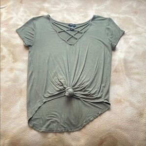 Olive Green Crisscross Knot Front Top